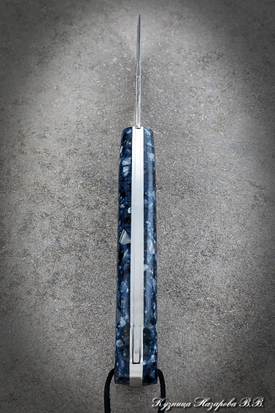 Folding Knife Taiga steel Damascus Lining Acrylic Blue
