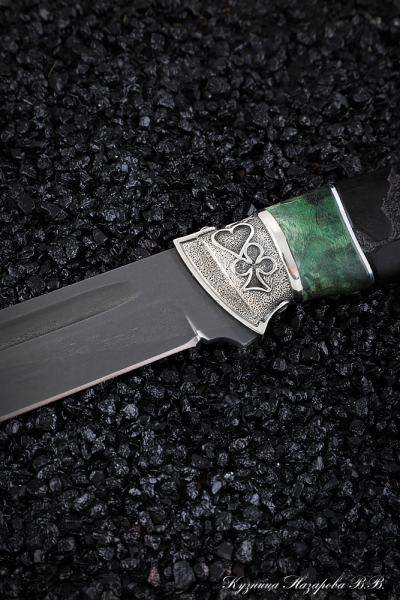 Knife Fighter wootz steel Karelian birch (green) black hornbeam melchior