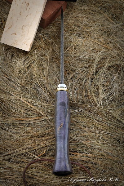 Knife Zasapozhny damascus laminated Karelian birch purple