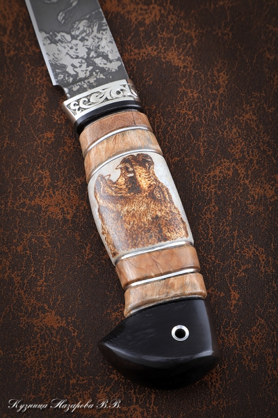 Zasapozhny knife D2 handle Karelian birch elk horn