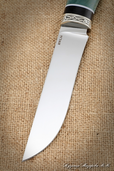 Boning knife RWL-34 nickel silver black hornbeam stabilized Karelian birch (green)