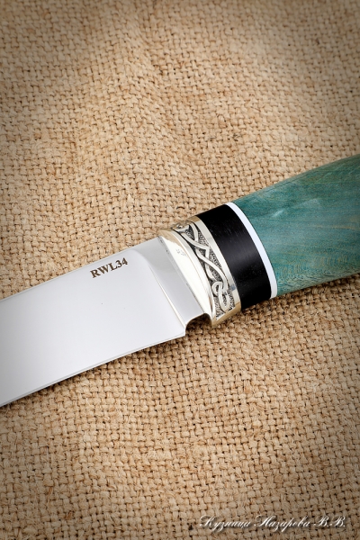 Boning knife RWL-34 nickel silver black hornbeam stabilized Karelian birch (green)