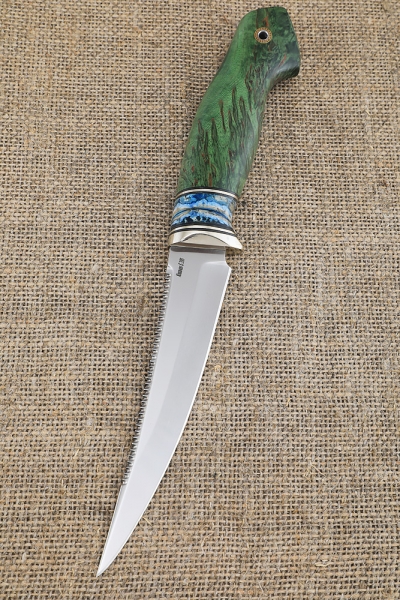 Knife Pike S390 handle mammoth tooth and Karelian birch green