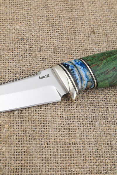 Нож Щука S390 рукоять зуб мамонта и карельская береза зеленая 