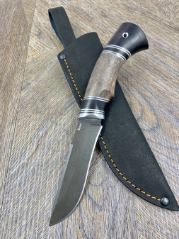 Нож Кречет булат, стабилизированная карельская береза коричневая черный граб (распродажа)