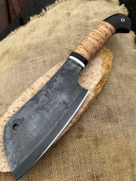 Нож Тяпка №3 малая сталь дамаск, рукоять береста (распродажа) 