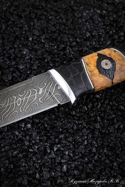 Knife Boar Damascus end black hornbeam Karelian birch