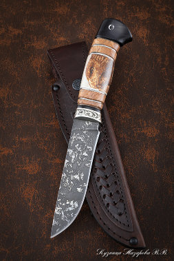 Knife Taiga steel D2 handle Karelian birch elk horn
