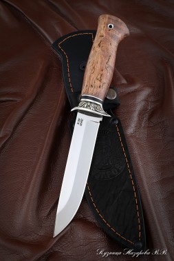 Нож Пехотинец M390 мельхиор карельская береза коричневая