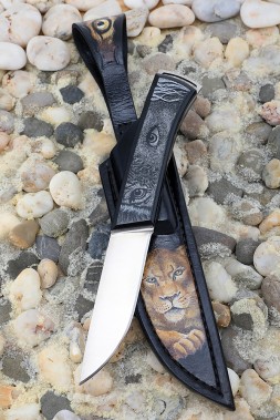 Нож Нерпа 2 Elmax цельнометаллический, черный граб художественное исполнение "Львица"