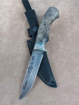 Нож Штык ламинированный дамаск карельская береза и мельхиор  (распродажа) 