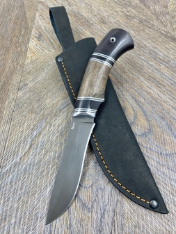 Нож Кречет 2 булат, стабилизированная карельская береза коричневая черный граб (распродажа) 
