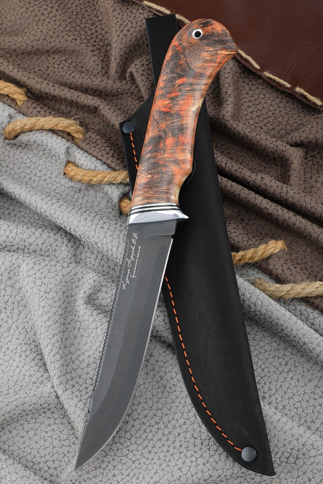 Нож "Рыбак" сталь булат рукоять кап клена оранжевая