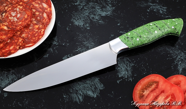 Кухонный нож Шеф № 9 сталь 95Х18 рукоять акрил зеленый