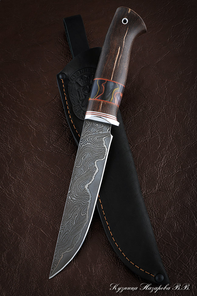 Knife Zasapozhny damascus laminated Karelian birch acrylic