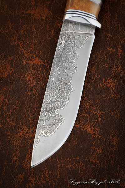 Knife Taiga Damascus laminated black hornbeam Karelian birch