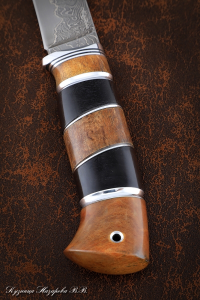 Knife Taiga Damascus laminated black hornbeam Karelian birch