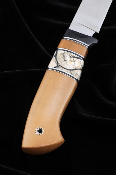 Zasapozhny knife S390 - satin handle carbon boxwood mammoth bone