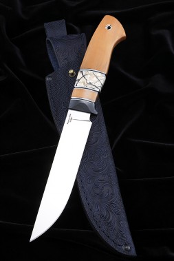 Нож Засапожный S390 - сатин рукоять карбон самшит кость мамонта