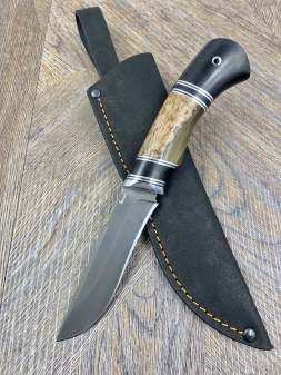Нож Кречет булат, композит карельская береза-акрил коричневый черный граб (распродажа)