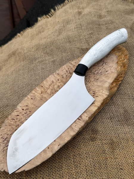 Шеф нож №10 сталь х12мф цельнометаллический, накладки G10 белый (распродажа) 