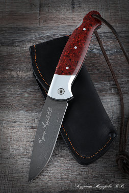 Folding knife Owl steel H12MF lining acrylic red with duralumin