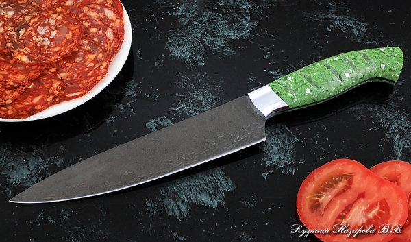 Кухонный нож Шеф № 9 сталь Х12МФ рукоять акрил зеленый
