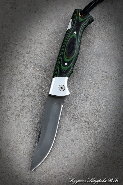 Folding knife Wolf steel H12MF lining mikarta green with duralumin