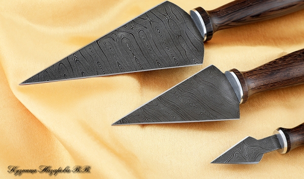 A set of knives for prosphora damascus wenge