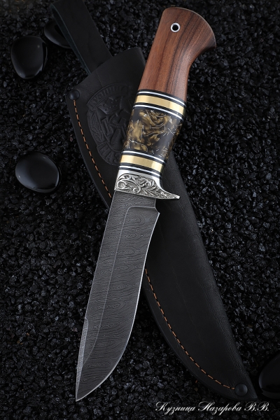 Knife Monitor lizard Damascus rosewood artificial stone melchior