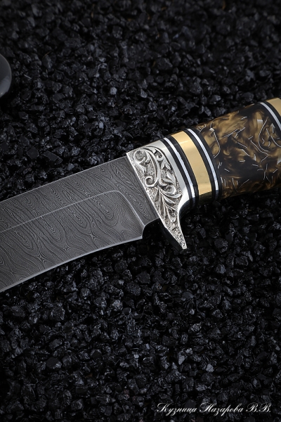 Knife Monitor lizard Damascus rosewood artificial stone melchior