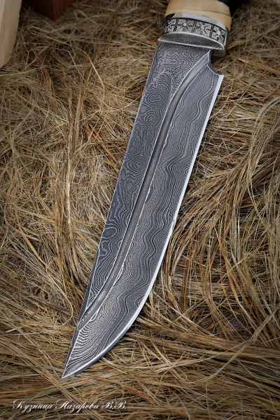 Sapper knife Damascus valley black hornbeam acrylic nickel silver