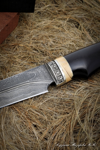 Sapper knife Damascus valley black hornbeam acrylic nickel silver