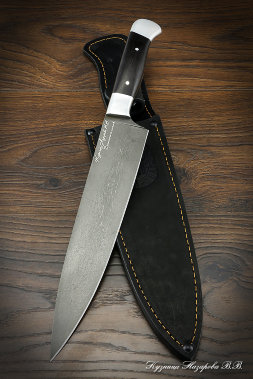 Chef's knife No. 1 wootz steel black hornbeam duralumin (inscription)