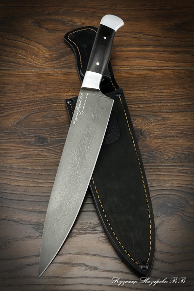 Кухонный нож Шеф-Повар №1 булат черный граб дюраль (надпись)
