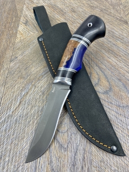 Нож Кречет булат, композит карельская береза-акрил синий черный граб (распродажа)