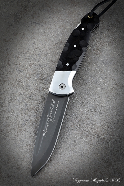 Нож складной Сова сталь булат накладки черный граб резная