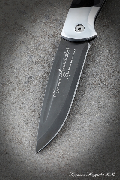 Folding Knife Owl Steel Wootz steel Lining Black Hornbeam Carved