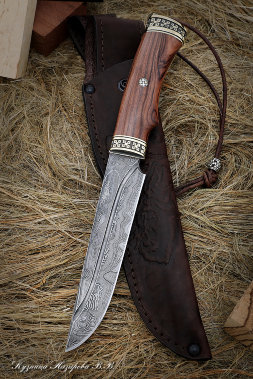 Sapper knife Damascus Dale rosewood bronze