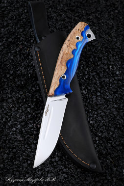 Knife No.13 H12MF CM (full descents) Karelian birch acrylic blue
