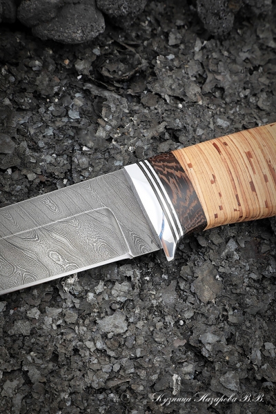 Knife Bison Damascus handle birch bark