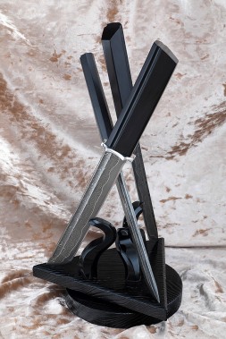 Набор ножей Танто дамаск ламинированный черный граб на подставке "Костер"