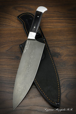 Chef's knife No. 3 wootz steel black hornbeam duralumin (inscription)