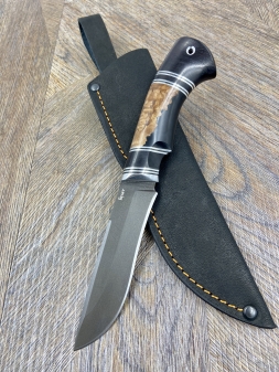 Нож Кречет булат, композит карельская береза-акрил черный черный граб (распродажа) 