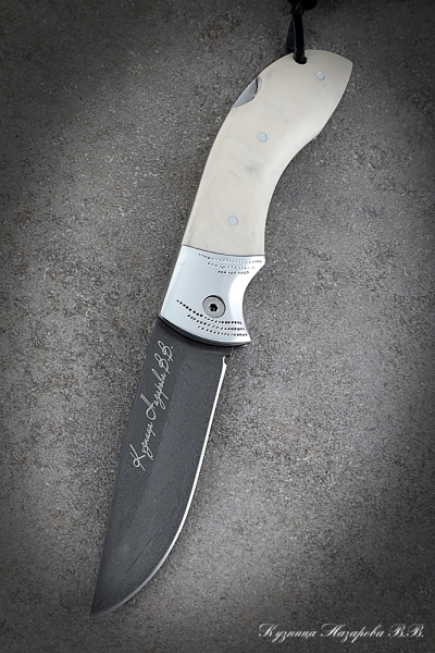 Folding Knife Owl steel H12MF lining Acrylic Ivory with duralumin