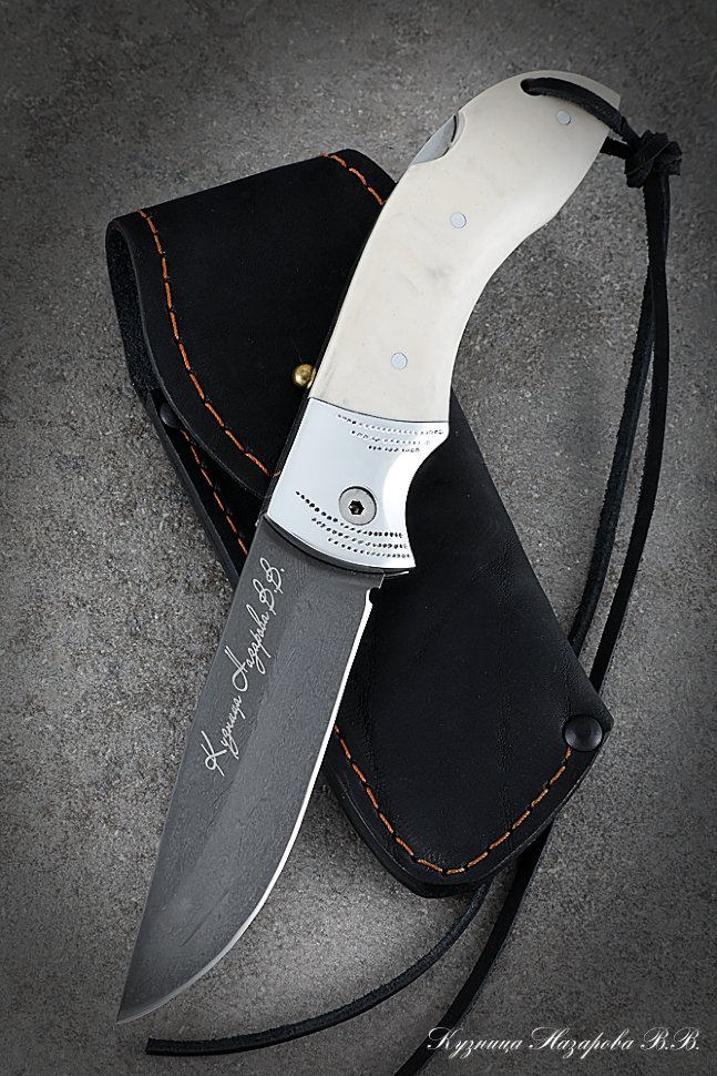Нож складной Филин сталь х12мф накладки акрил Слоновая кость с дюралью