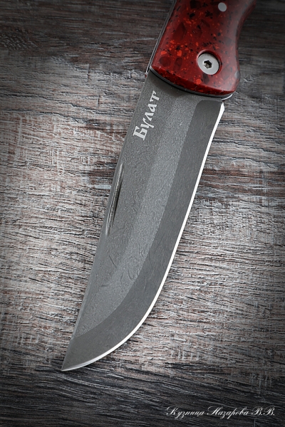 Folding knife Taiga steel Wootz steel lining Acrylic red