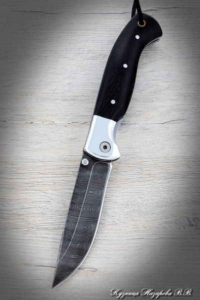 Folding knife Rook steel Damascus handle black hornbeam