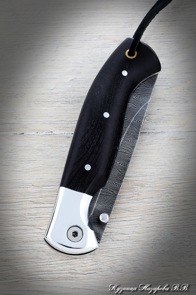 Folding knife Rook steel Damascus handle black hornbeam