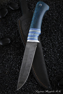 Knife Boar Damascus Karelian birch blue acrylic